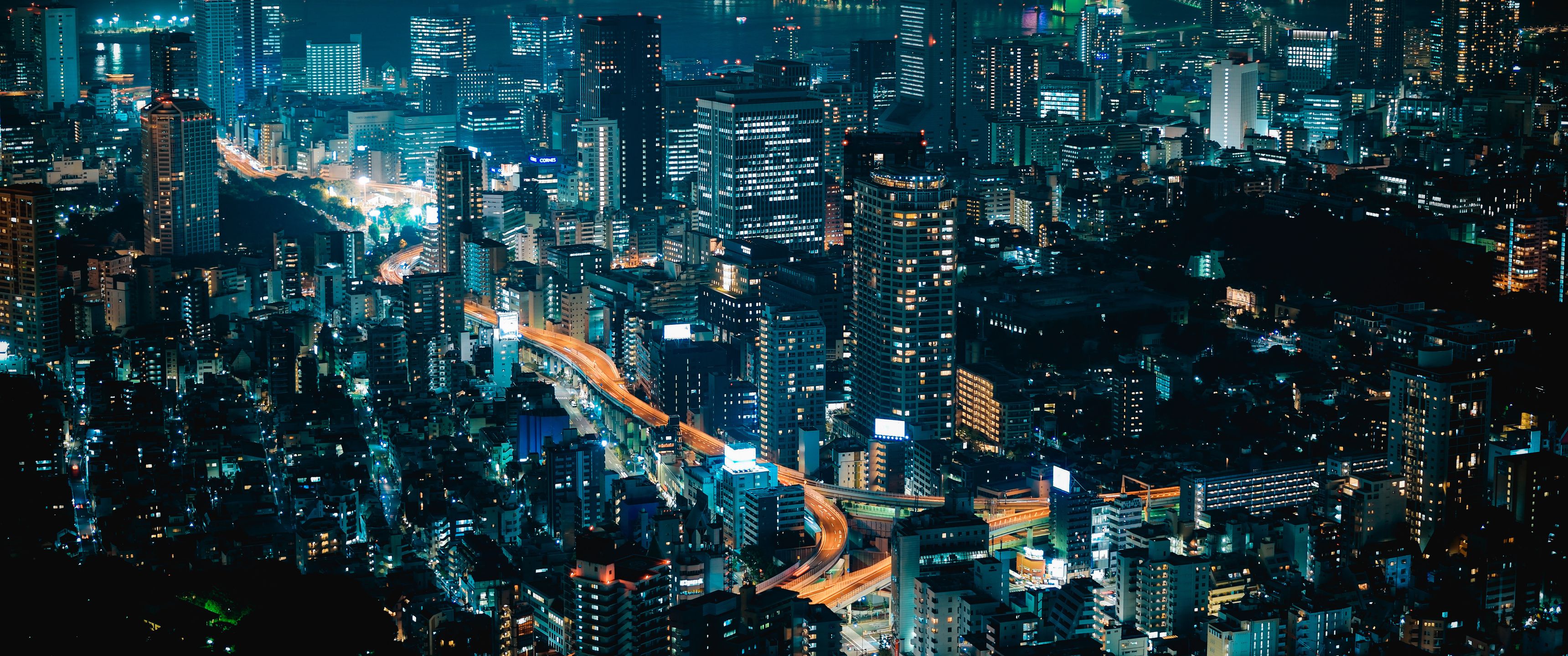 3440x1440 Download City of Tokyo, Evening, Skyscrapers, Night, Neon, Tokyo Wallpaper in 3440x1440 Resolution