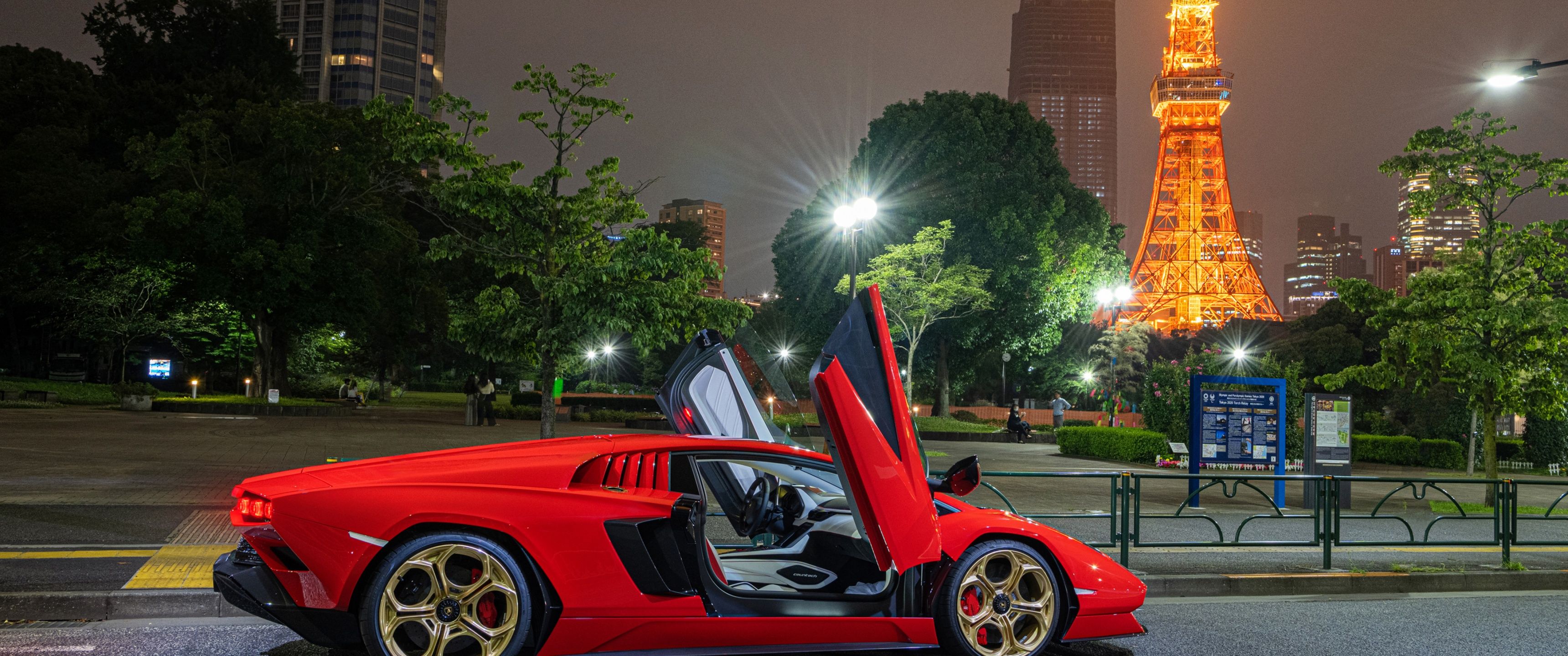 3440x1440 Lamborghini Countach LPI 800 4 Wallpaper 4K, Tokyo Tower, Japan