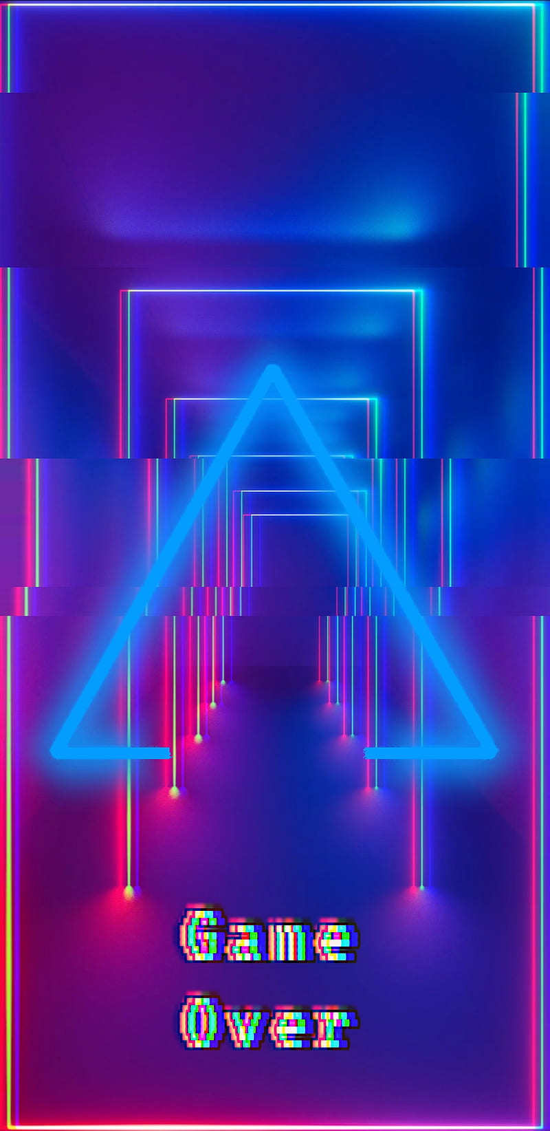 800x1644 Game over, game over, gamer, glitch, neon, rubber, triangle, video game, HD phone wallpaper