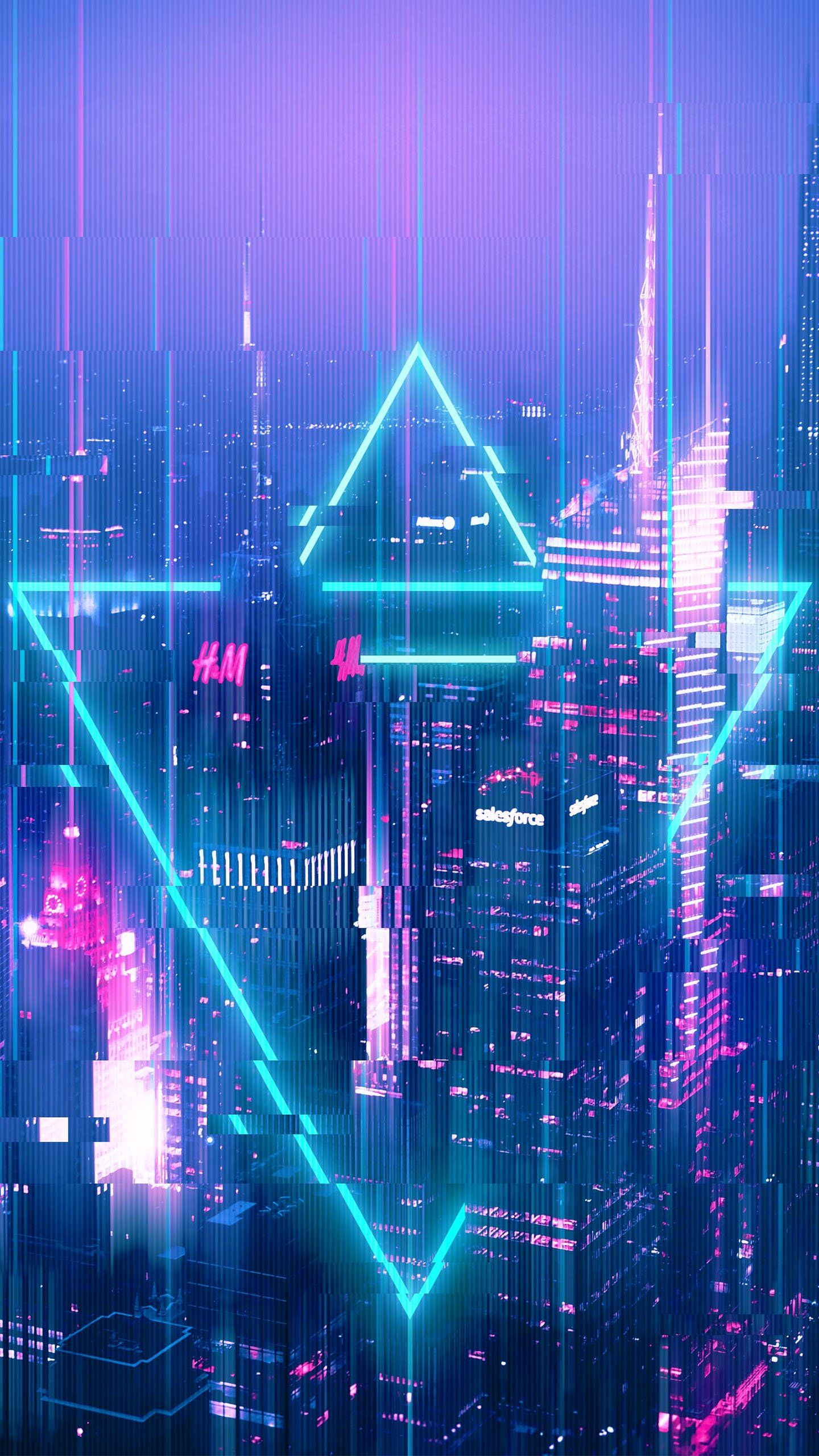 1440x2560 Wallpaper Glitch Art, Building, Skyscraper, Light, Purple, Background Free Image
