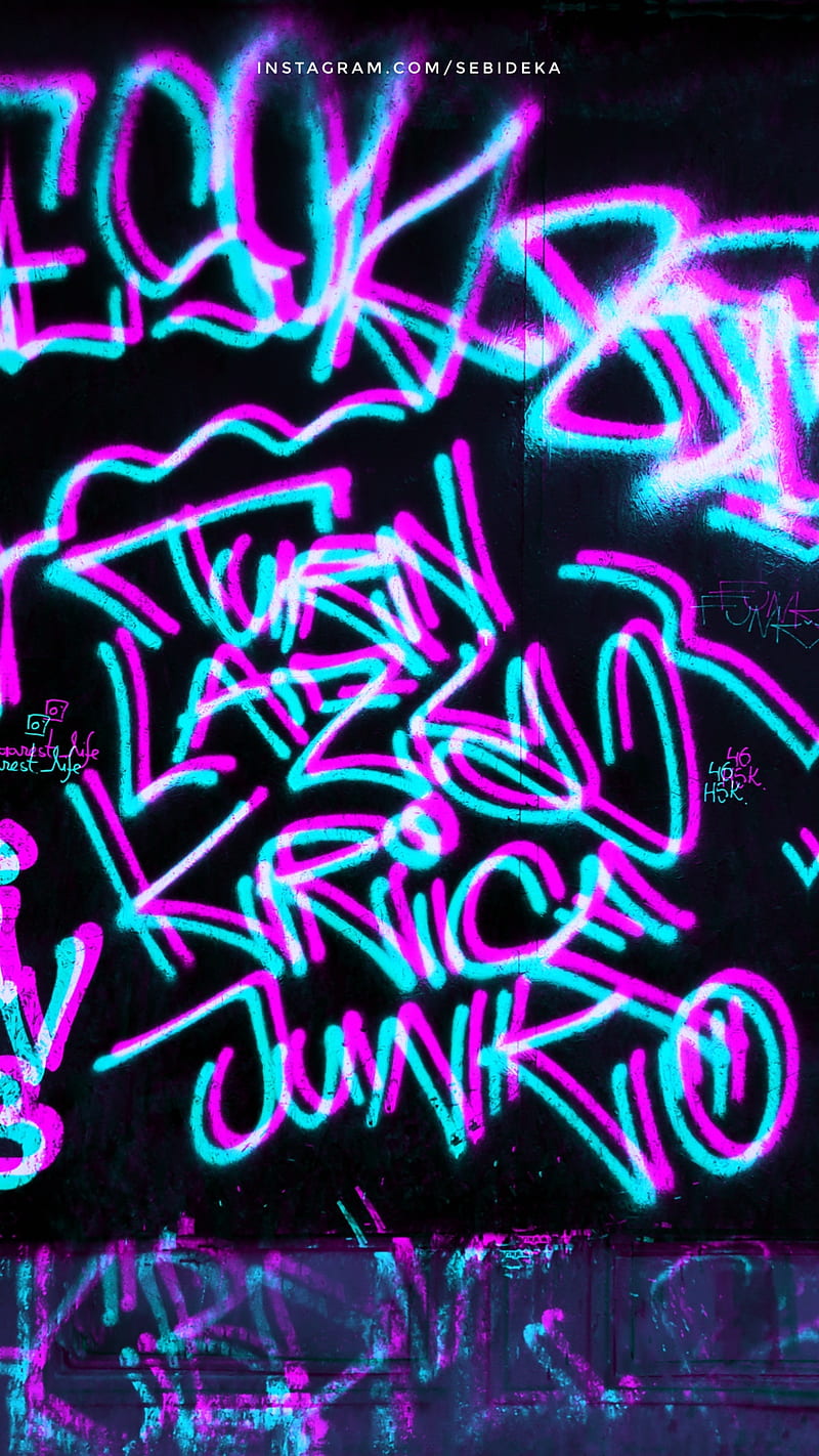 800x1422 Tag Wars Glitch, black, dark, glitch, grafitti, neon, sebideka, tags, HD phone wallpaper
