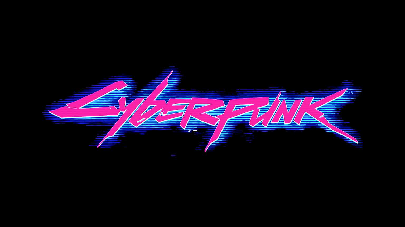 1536x864 Cyberpunk 2077 Logo Neon Pink Glitch Blue Desktop Wallpaper