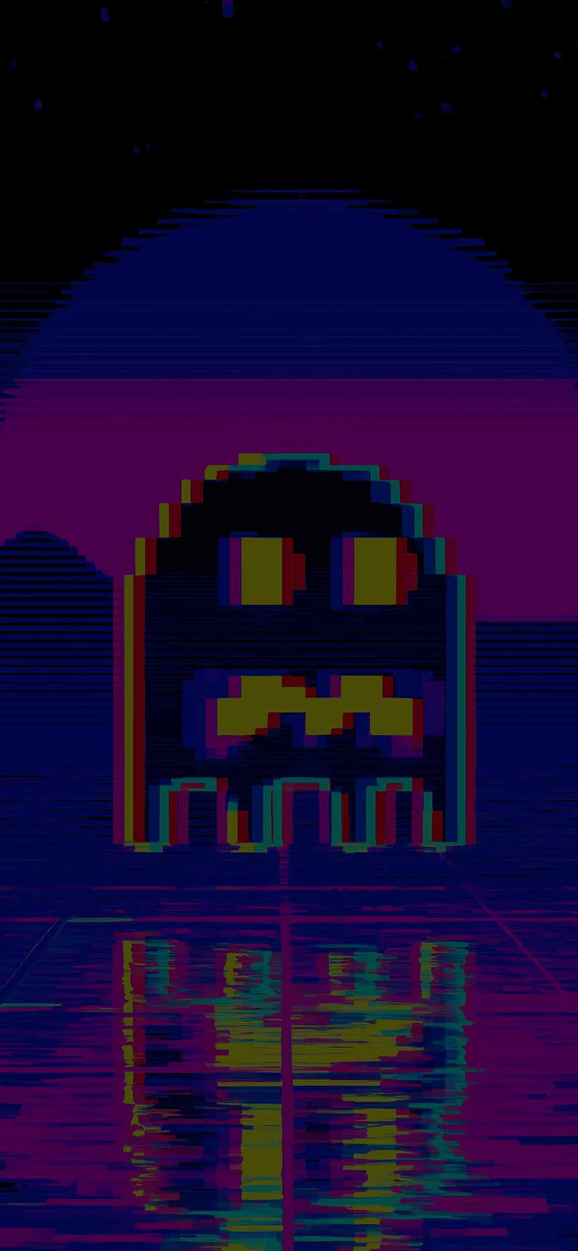 1180x2554 Pac Man Neon Retro Glitch Digital Art Wallpaper