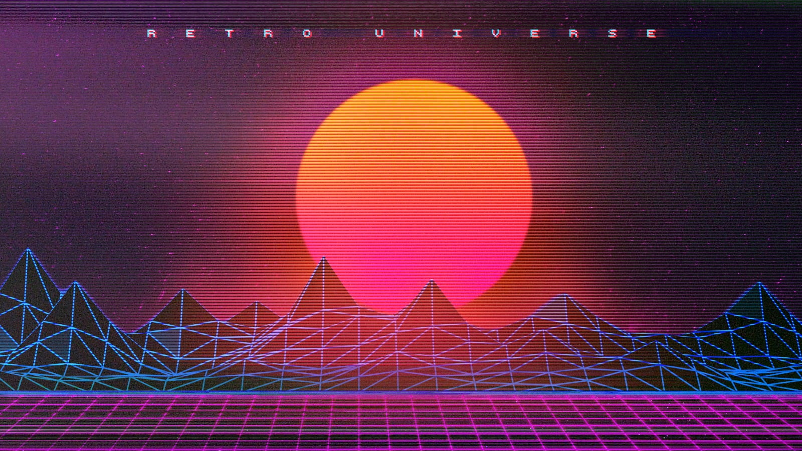 1600x900 Mountain and moon illustration, New Retro Wave, neon, glitch art HD wallpaper