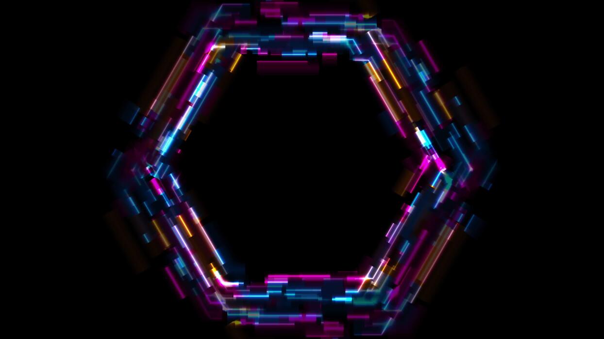 1244x700 Abstract tech glowing neon hexagon motion background with glitch effect