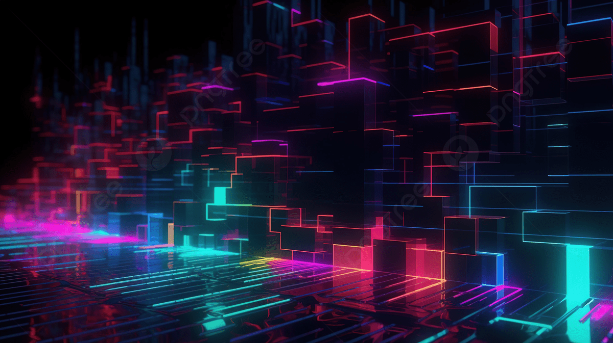 1200x673 Colorful Neon Glowing Light Behind Blocks Of Light, 3D Illustration Glitch Pixel Colorful Neon Light Background, HD Photography Photo, Glitch Background Image And Wallpaper for Free Download
