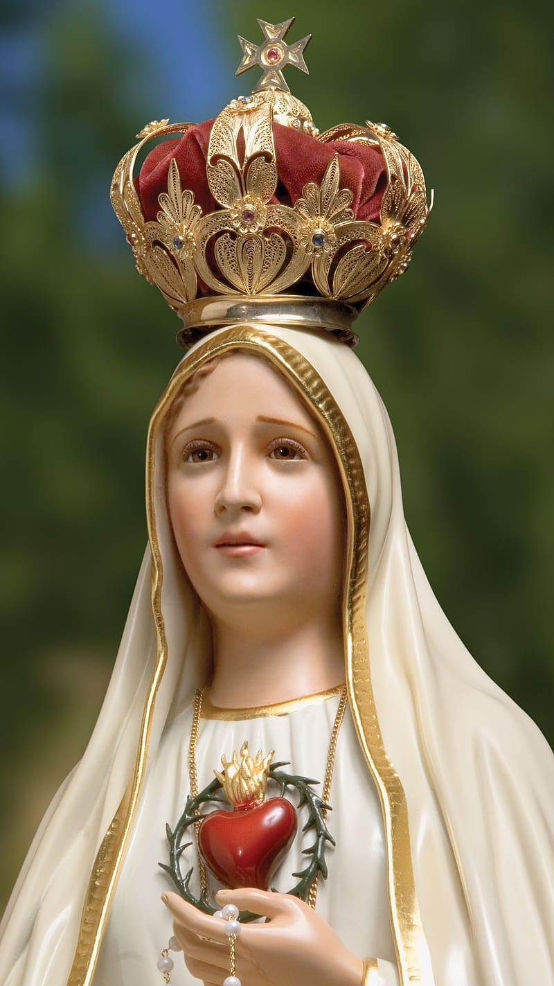 800x1423 Mother Mary, With Golden And Red Crown, golden, red, crown, blessed, god, HD phone wallpaper