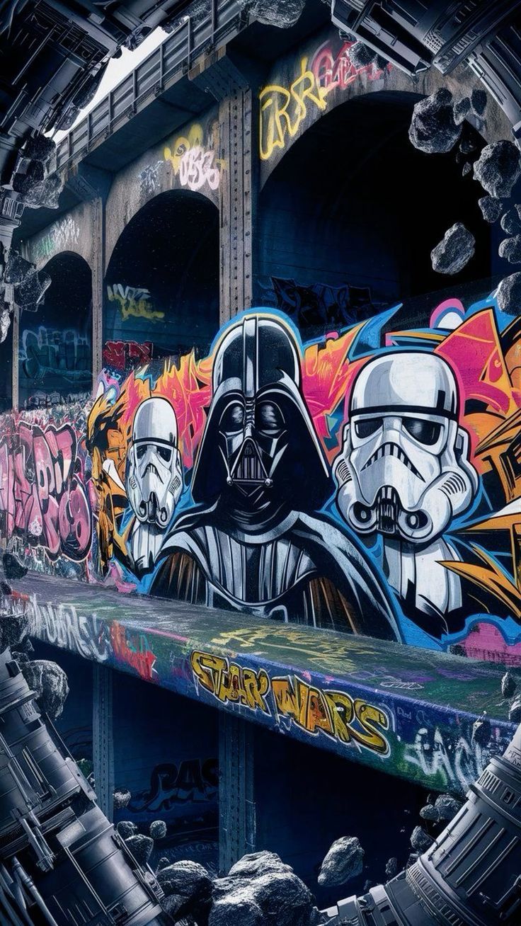 736x1308 Graffiti star wars. Darth vader and stormtroopers wallpaper, Bb8 graffiti wallpaper, Wallpaper star wars