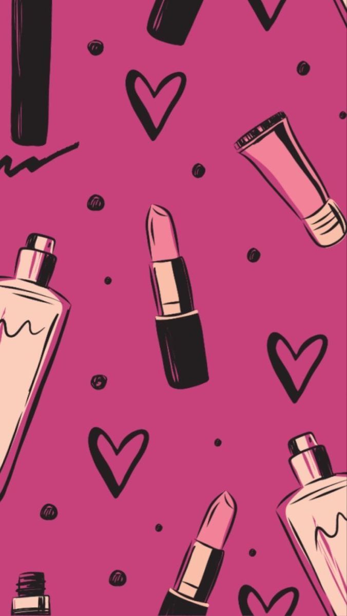 676x1200 Girly Pink Lipstick Wallpaper for iPhone. Cosmetic pattern design, Cute phone wallpaper for beauty lovers, Diy makeup organizer ideas