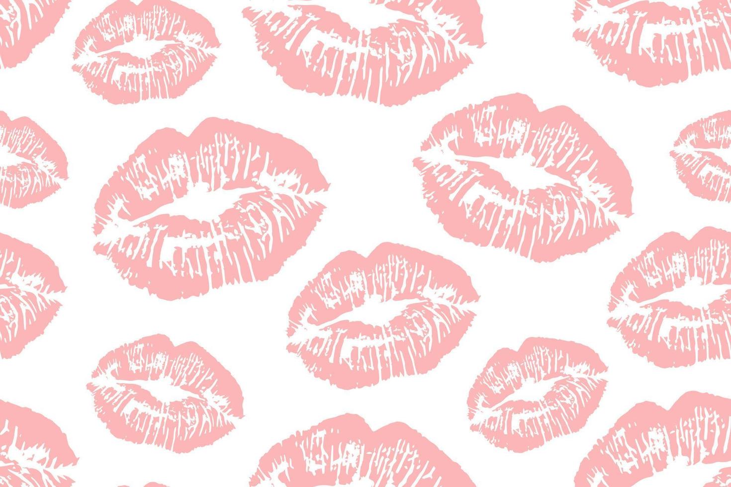 1470x980 Seamless Pattern with pink Lips. Lip Prints on a white background. Seductive Pattern for fabric, packaging, paper. Vector illustration