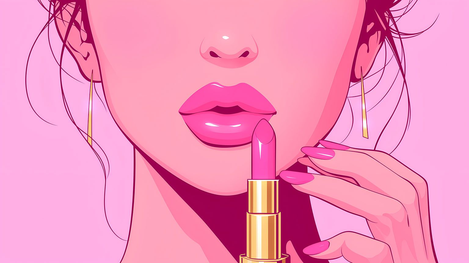 1536x864 Pink Lipstick Fashion Girl Desktop Wallpaper in HD & 4K