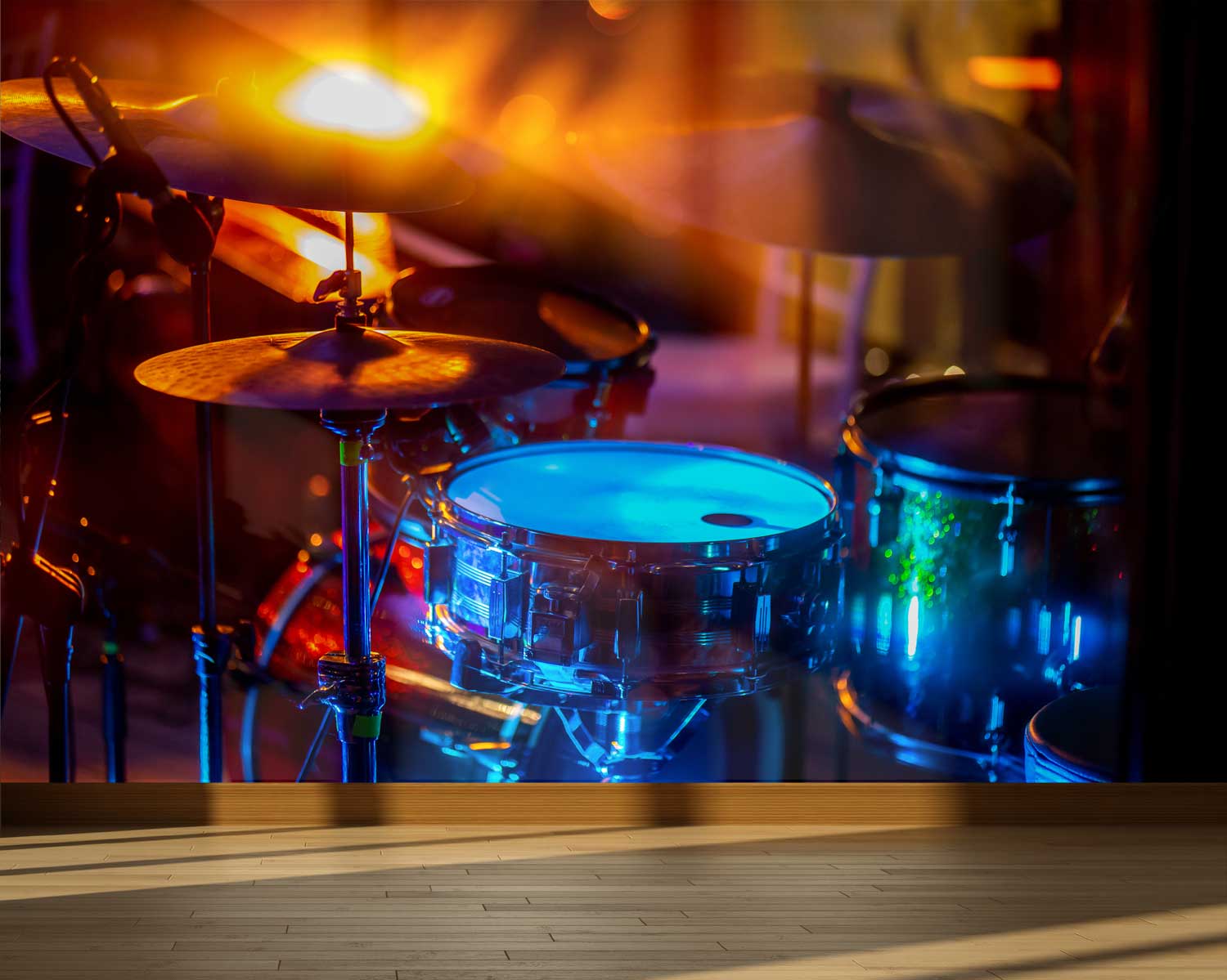1500x1199 Large Wall Mural Drums in multicolored light and Stick Fabric W