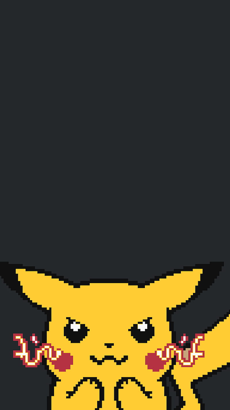 800x1422 Pixel Art Pikachu, angry, anime, cute, gris, kawaii, yellow, HD phone wallpaper