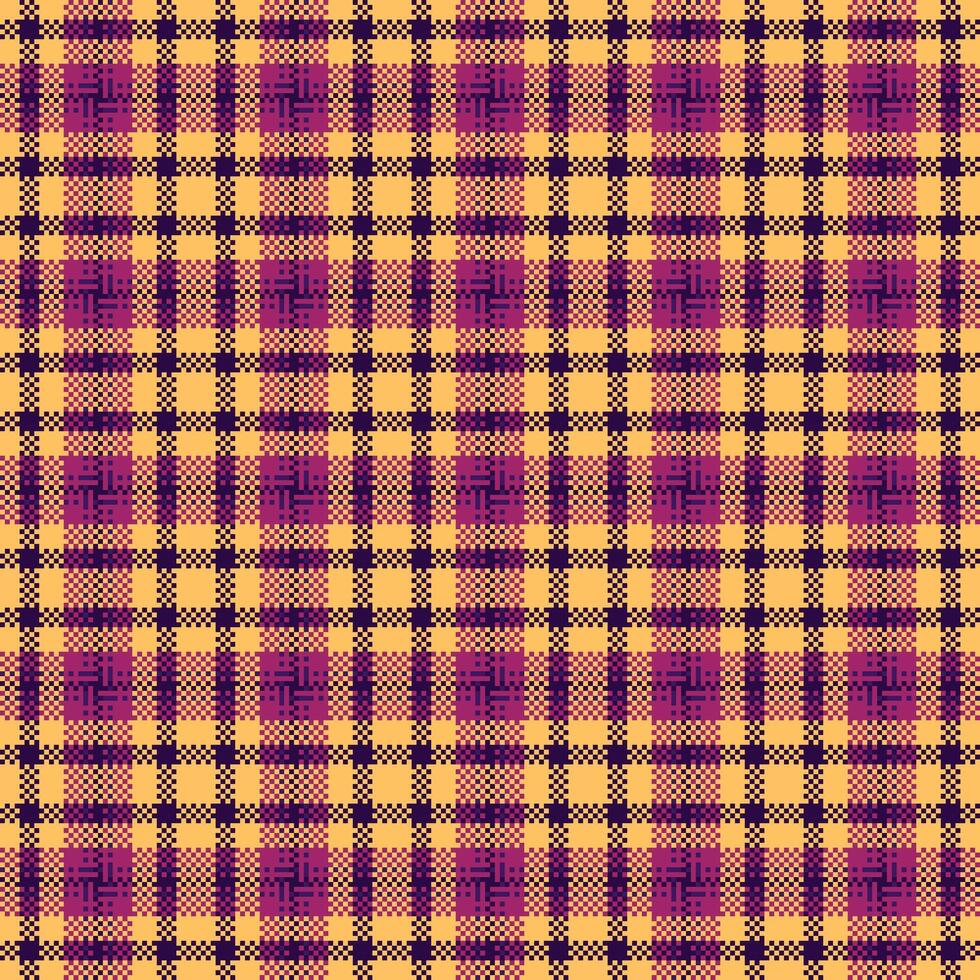 980x980 Seamless pixel art plaid pattern in vibrant yellow and purple. A digital tartan background ideal for retro gaming projects, modern textile design, and creative web wallpaper assets