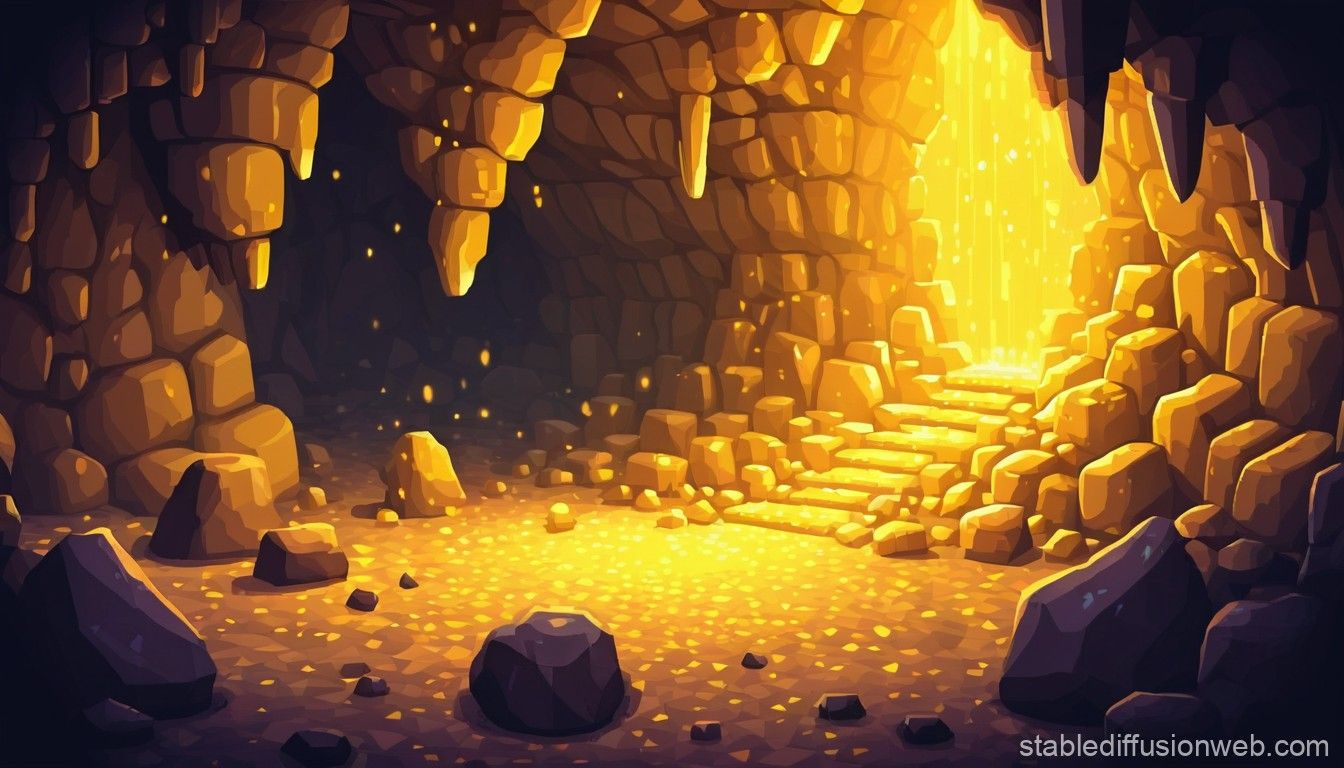 1344x768 Yellow Glow Stones Cave Pixel Game Phone Wallpaper. Stable Diffusion Online
