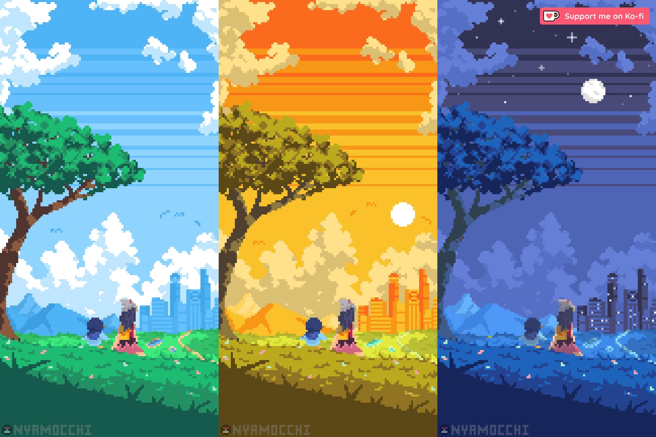 2592x1728 I made a pixel art mobile wallpaper set of Dawn with her buddy Piplup ( Just showcasing my work )