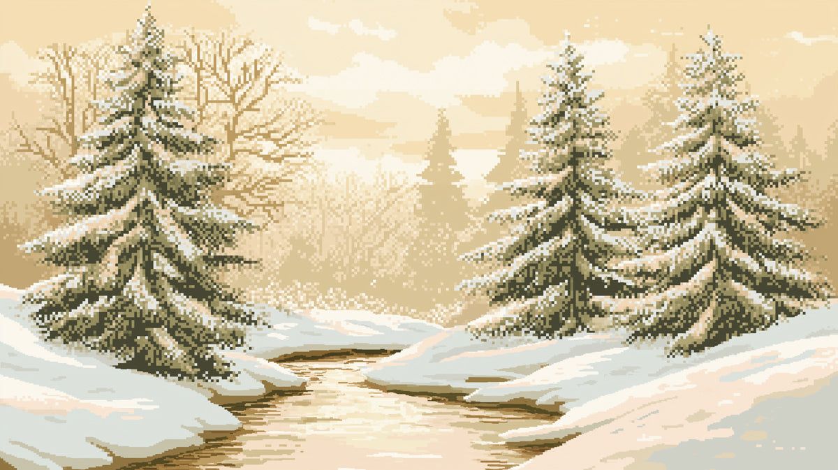 1200x673 Pixel Art Winter Forest Mural Wallpaper