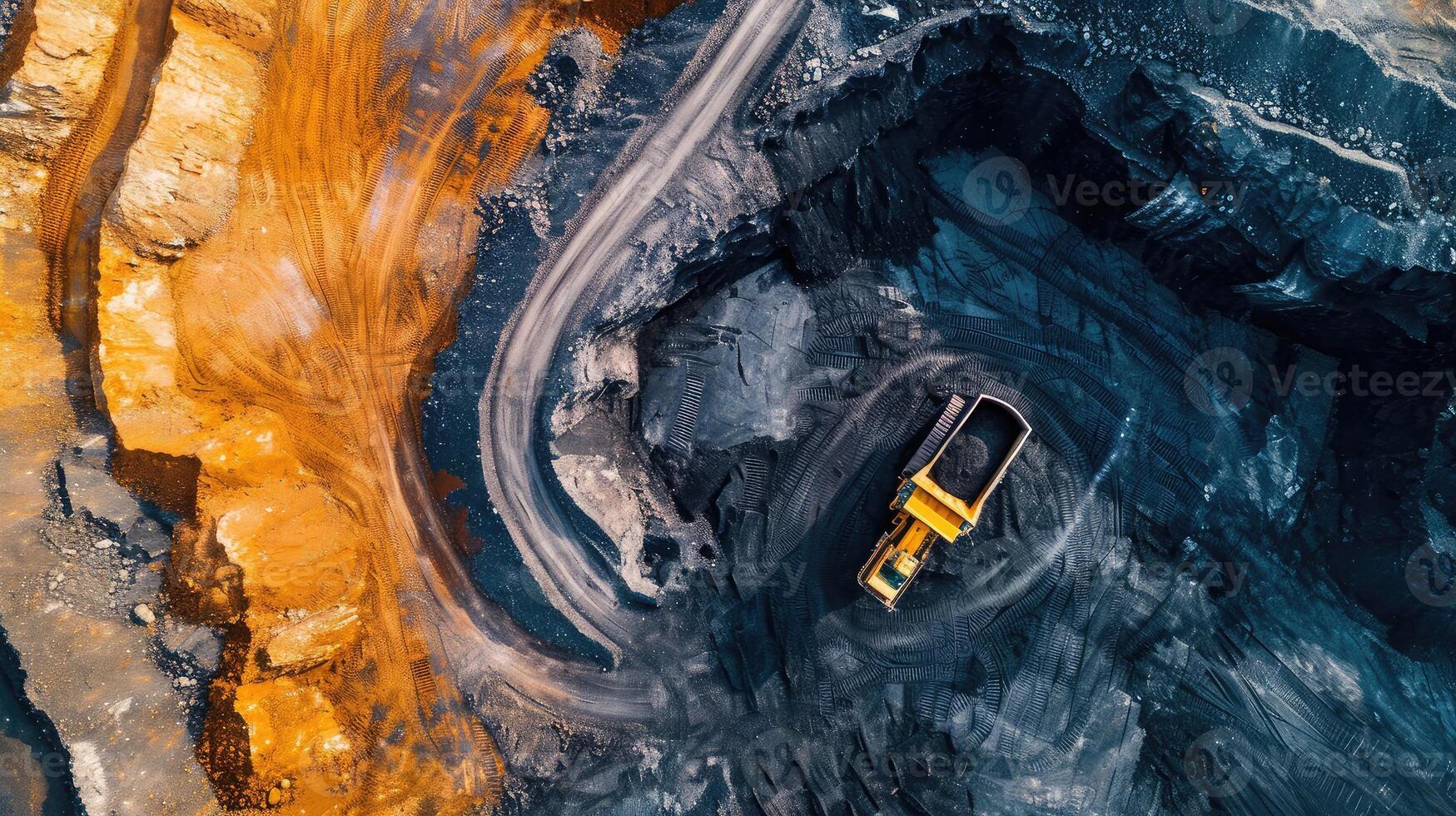 1749x980 AI generated Industry Banner Open pit mine, extractive industrial for coal, aerial top view drone