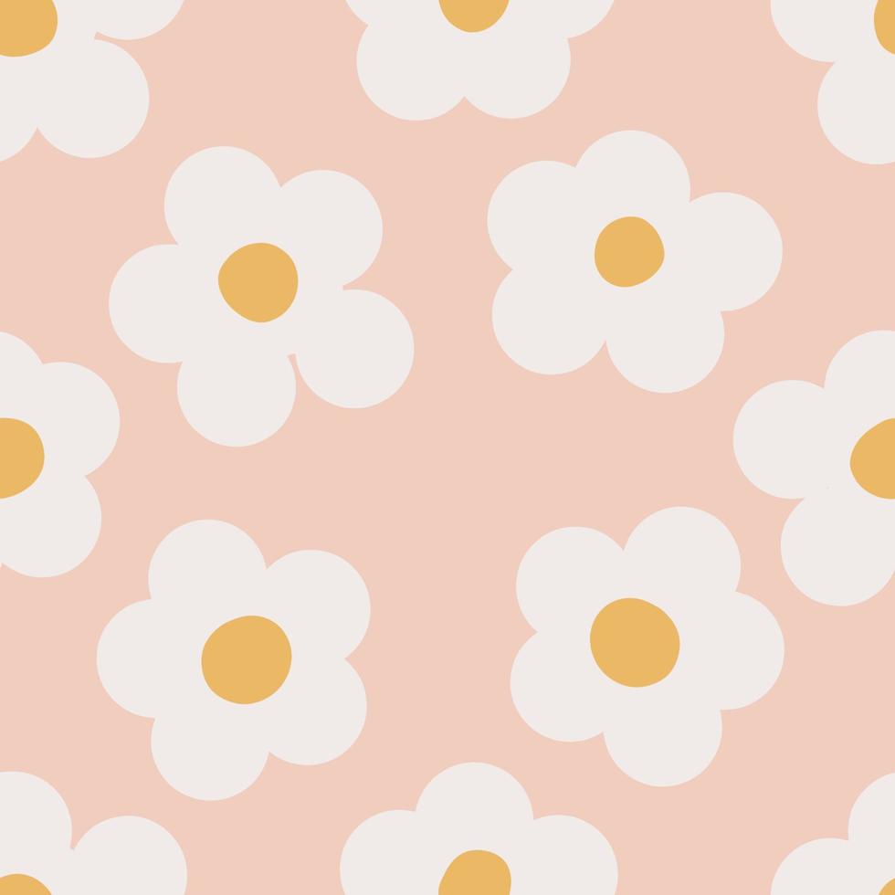980x980 Naive seamless floral boho pattern with white daisies on a peach doodle background. Cute modern minimalist fashion boho background design for kids. Scandinavian print for kids room