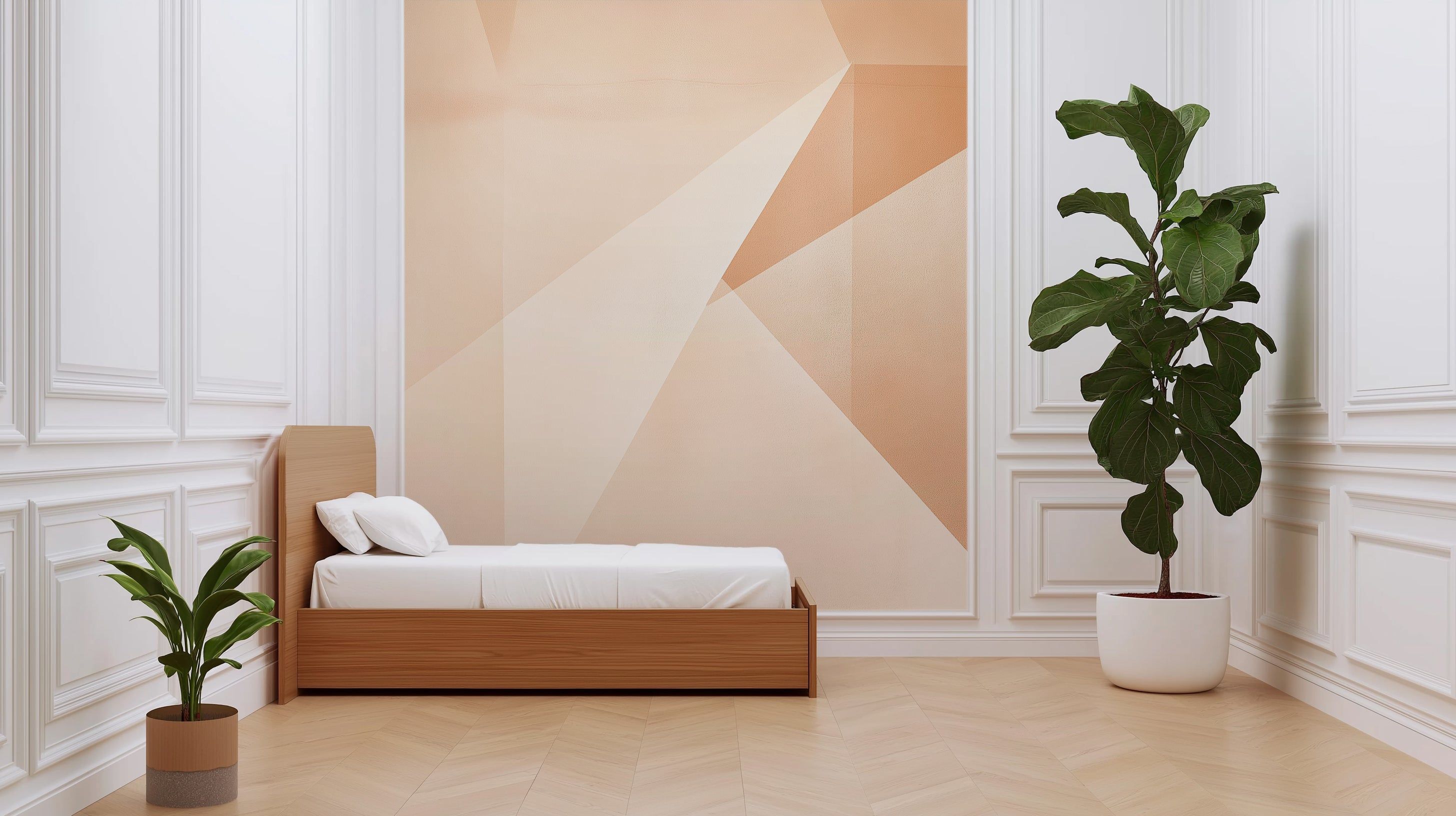 2912x1632 Modern Geometric Peach Toned Wallpaper for Chic Interiors
