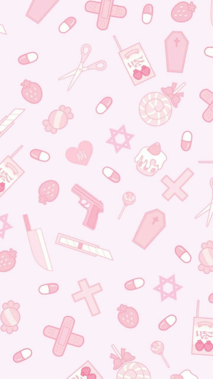 720x1280 Cute Pink Wallpaper with Hearts and Crosses. Wallpaper kawaii, Yami kawaii aesthetic, Kawaii icons