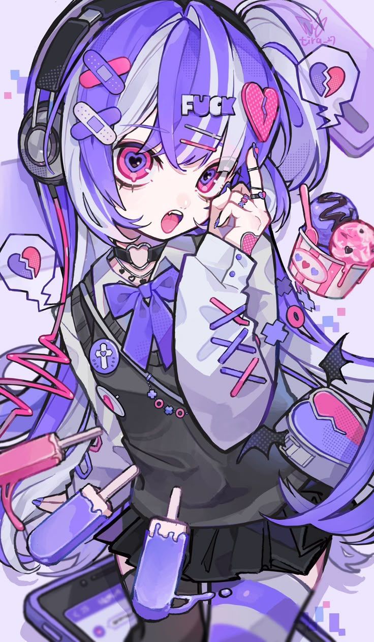 736x1262 Pink and purple anime characters. Vtuber aesthetic, Yami kawaii wallpaper, Art style inspo