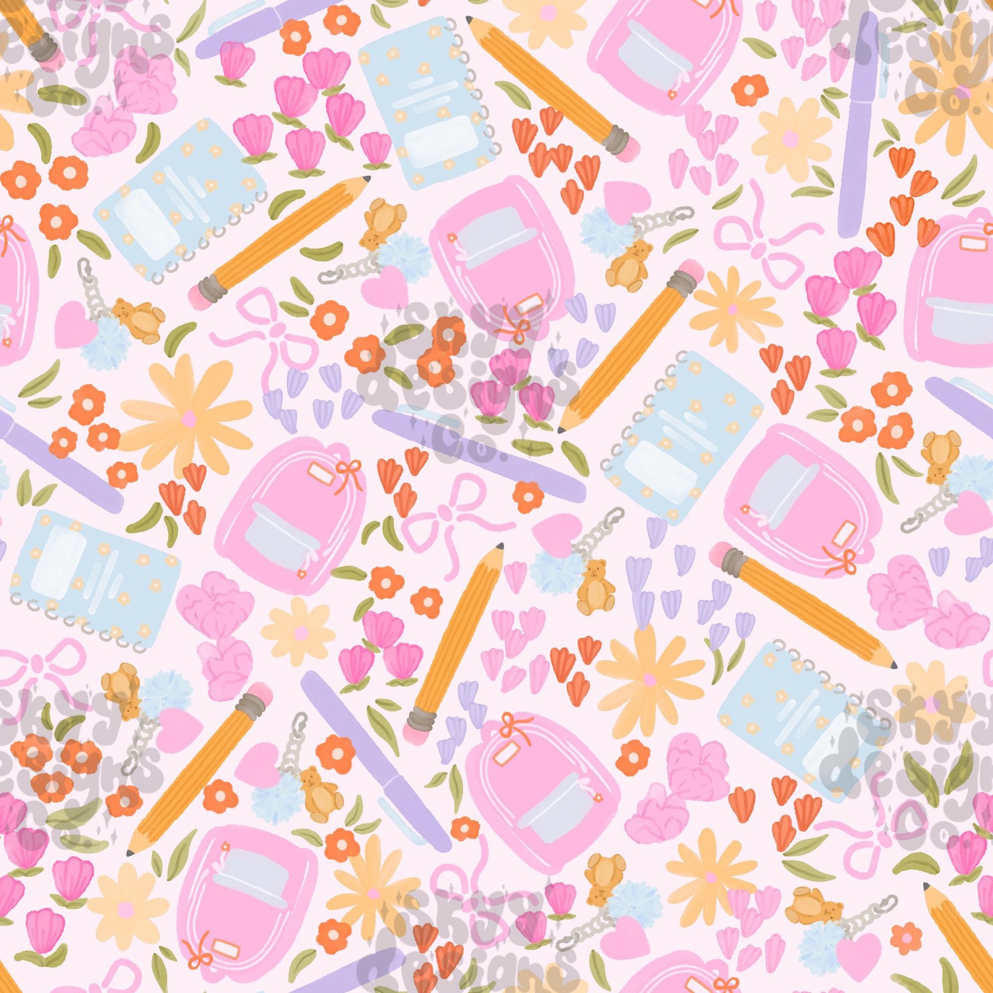 2000x2000 Watercolor School Supplies Seamless Pattern, Pastel Learning Pattern Paper Digital Download