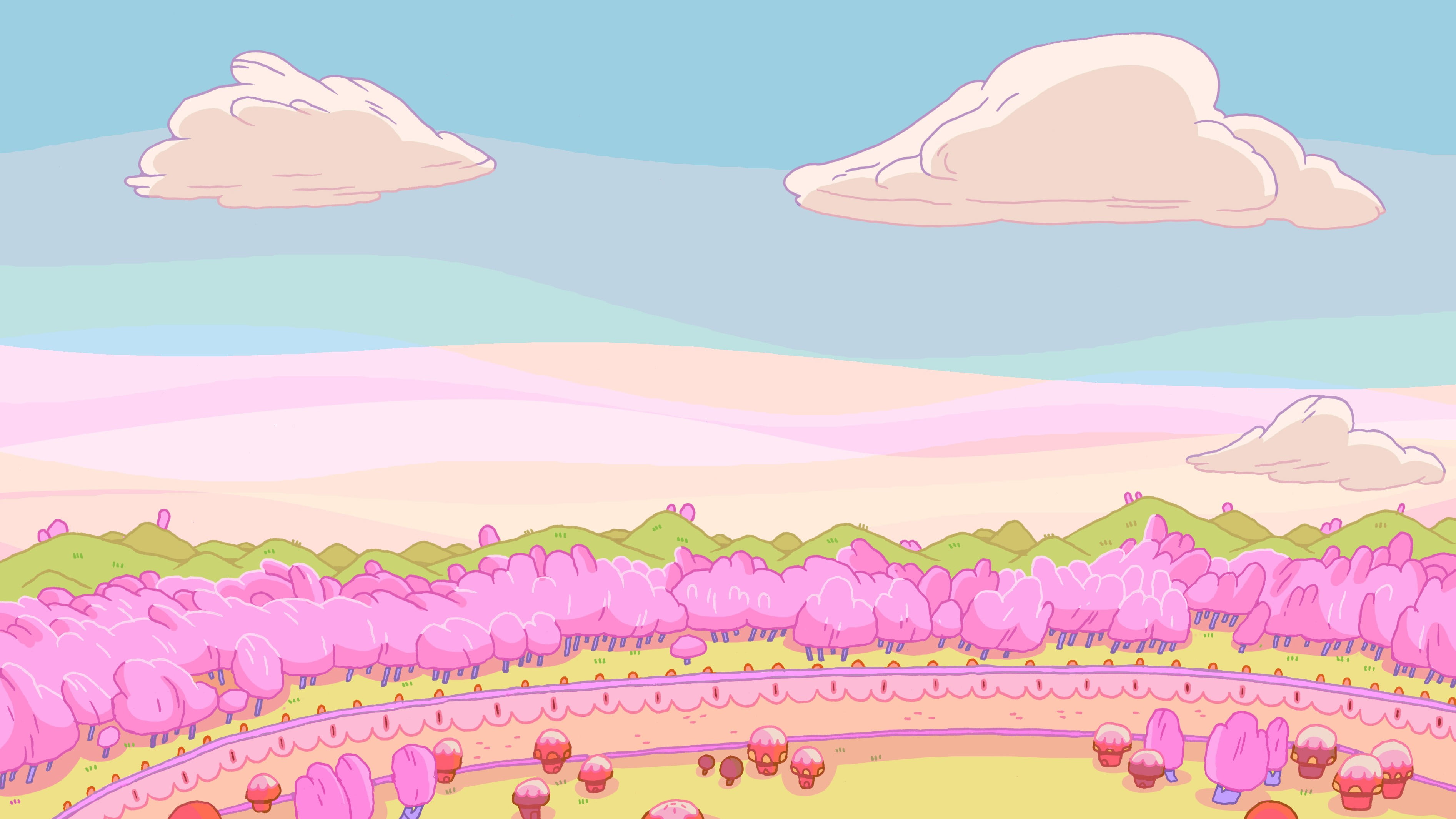 3786x2130 Pink and white forest illustration, Adventure Time, cartoon HD wallpaper