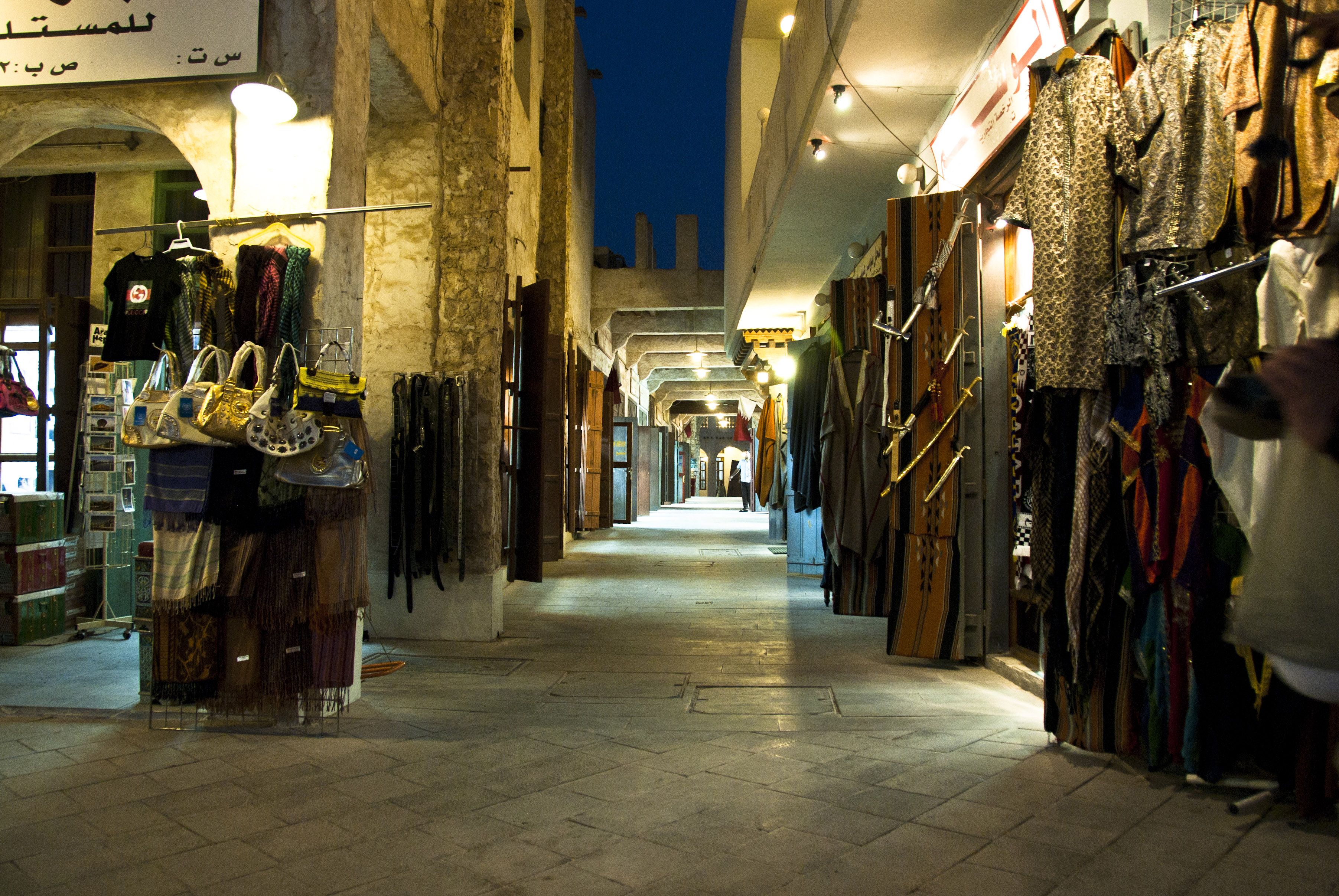 3606x2414 Souq Waqif, Doha, Qatar stores at night image Domain photo