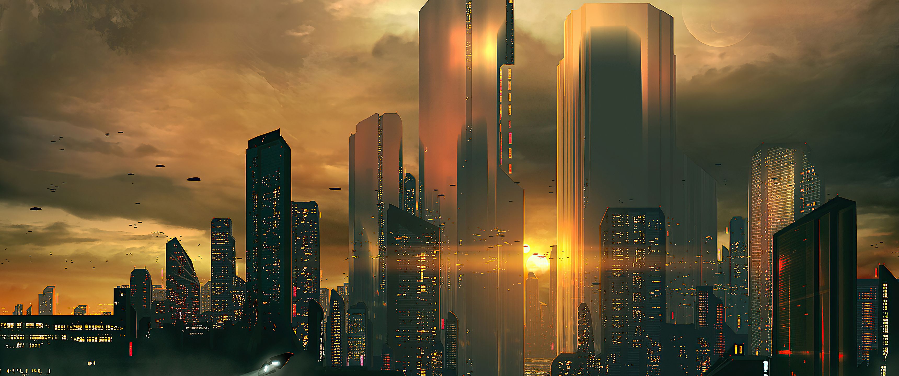 3440x1440 Silhouettes Of Future City 4k UltraWide Quad HD 1440P , HD 4k Wallpaper, Image, Background, Photos and Picture