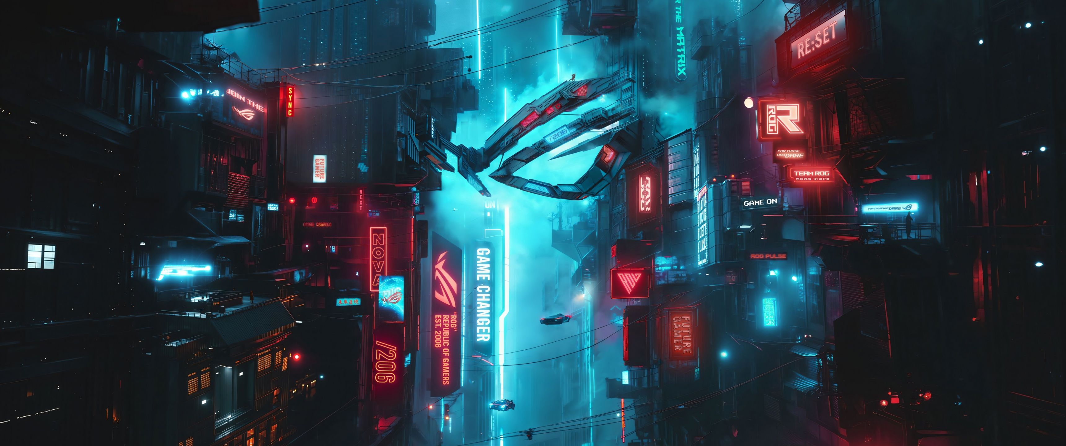 3440x1440 ASUS ROG Wallpaper 4K, Metropolis, Futuristic city