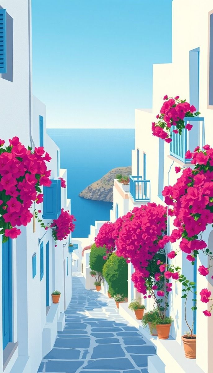 686x1200 A street on the island of Santorini
