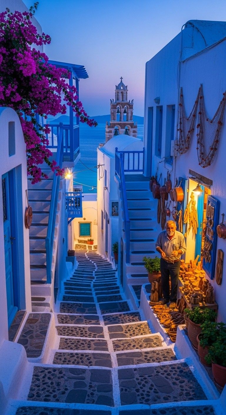 768x1408 Free Santorini Coastal Charm Image, Greece, Alleyway