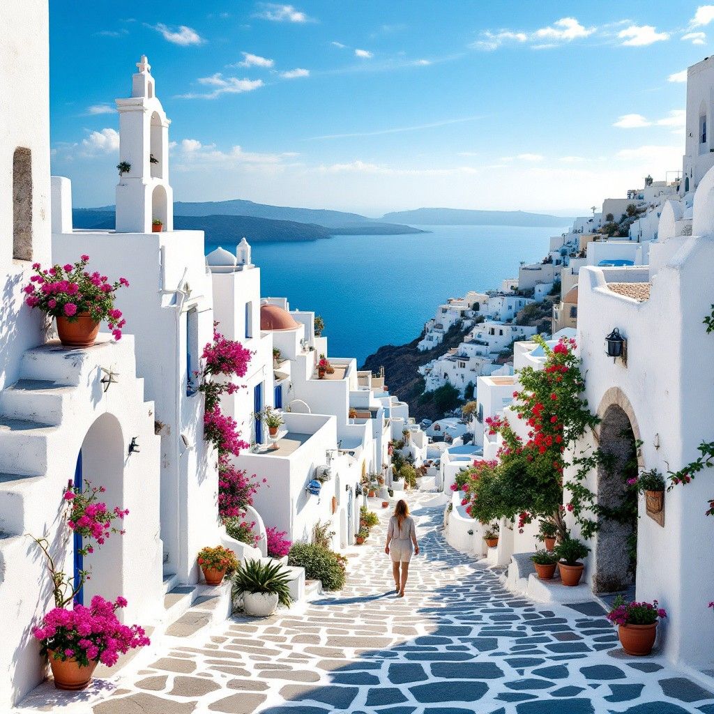 1024x1024 Free Pictureque Santorini Streets Image, Greece, Cobblestone