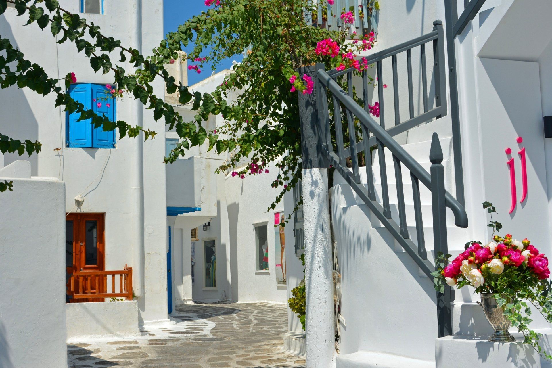 1920x1280 Download Flower Plant White Santorini Man Made House HD Wallpaperx2400