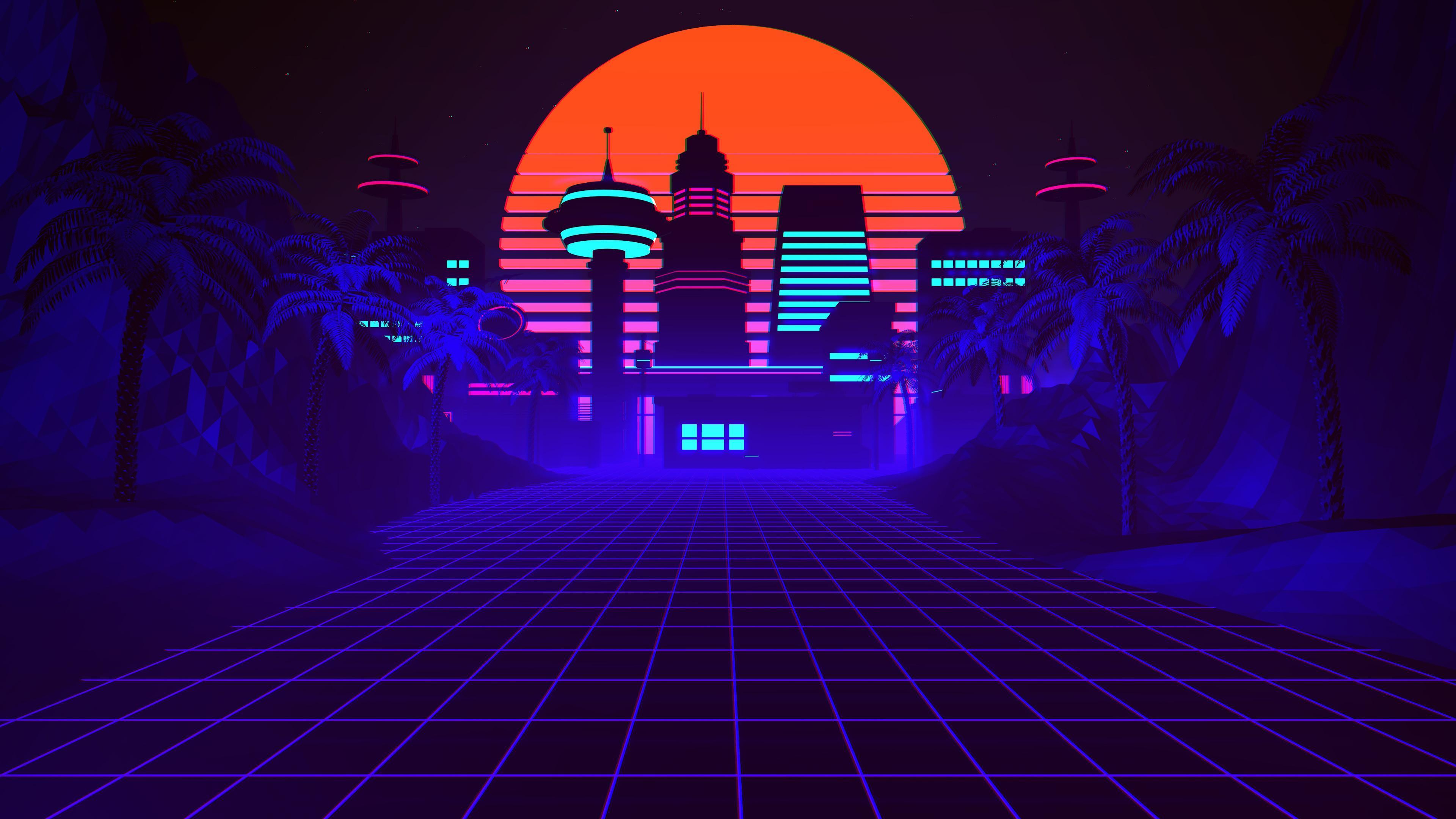 Girl Sunset City Synthwave HD 4K Wallpaper 8285