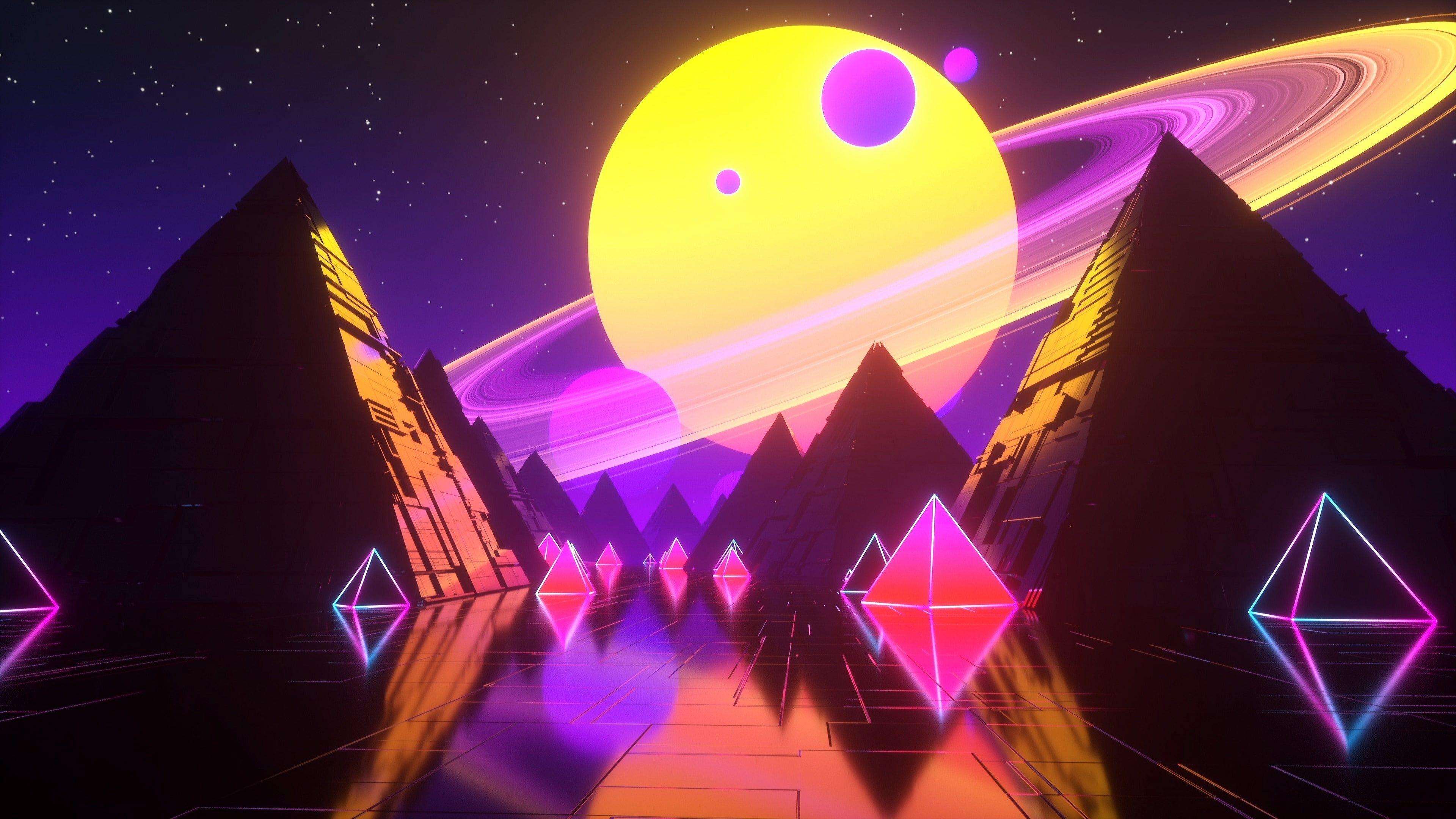 3840x2160 Music #Stars #Planet #Space #Pyramid #Pyramid #Background #Neon #Synth #Retrowave #Synthwave New Retro Wave #Future. New retro wave, Papel de parede retro, Retro