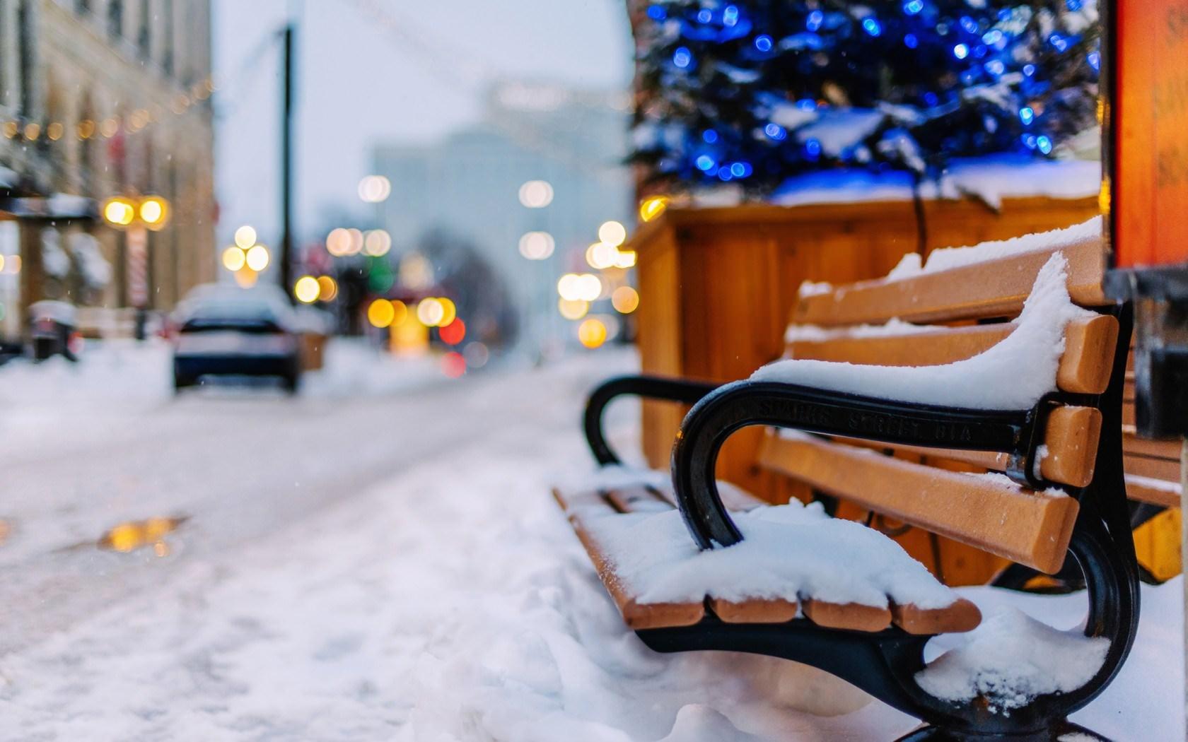 1680x1050 Winter Snow Bench Cars City HD Wallpaper. Free High Definition