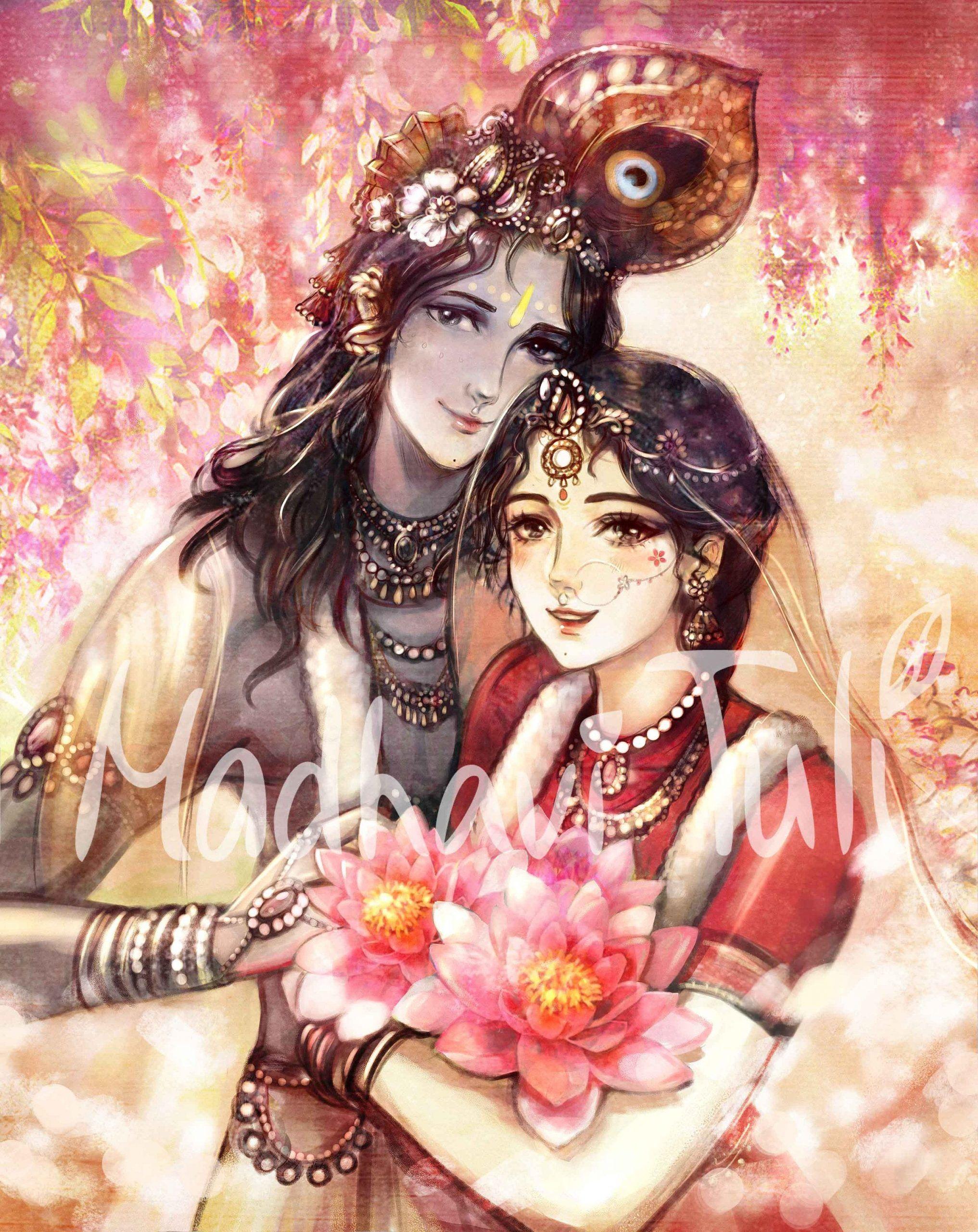 2033x2560 HD File Shri Krishna With Shri Radha, Radha Krishna, With Lotuses