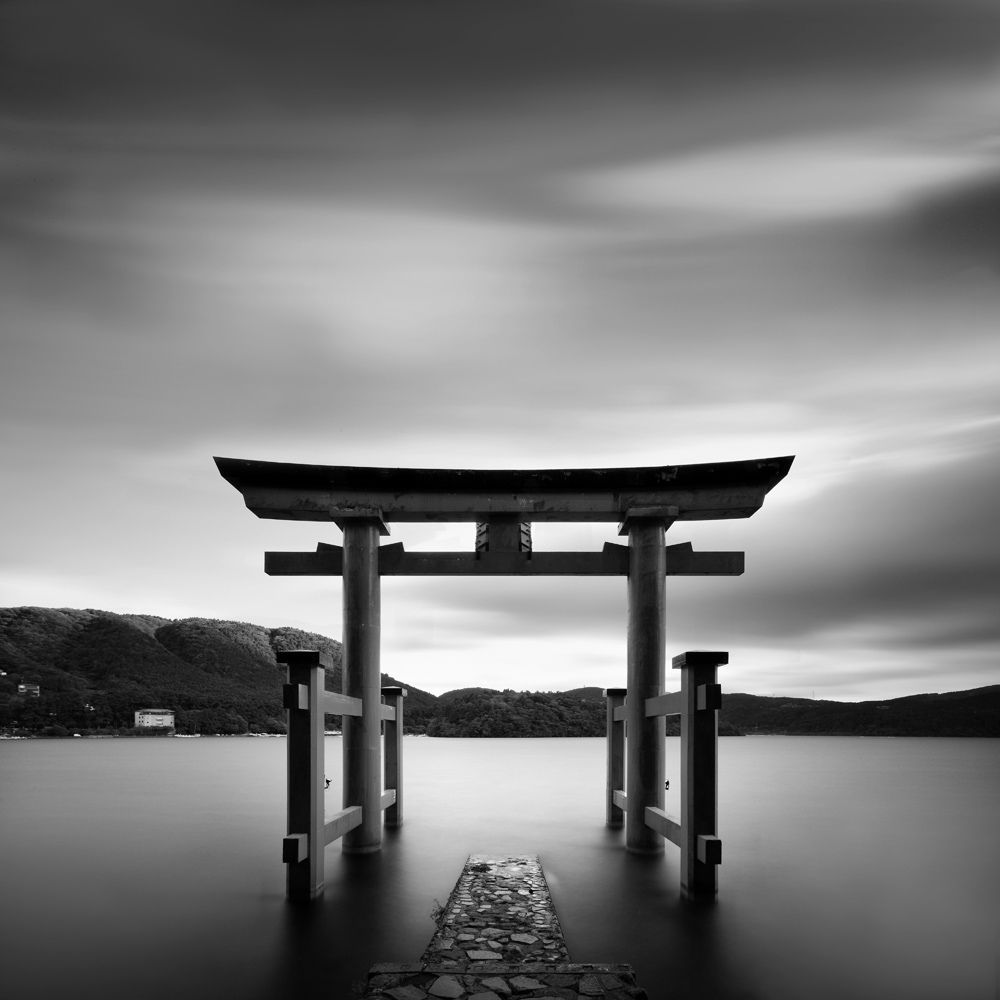 1000x1000 Explore the Serenity of Hakone Shrine in Japan. Black torii gate design, Torii gate tattoo black, Nature in japan