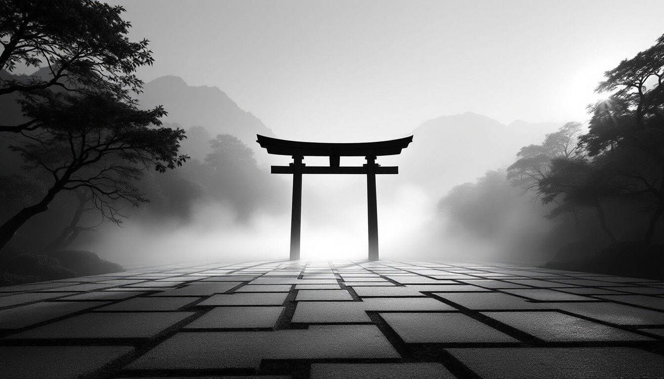 1344x768 Free Sacred Misty Gateway Image, Zen, Minimal