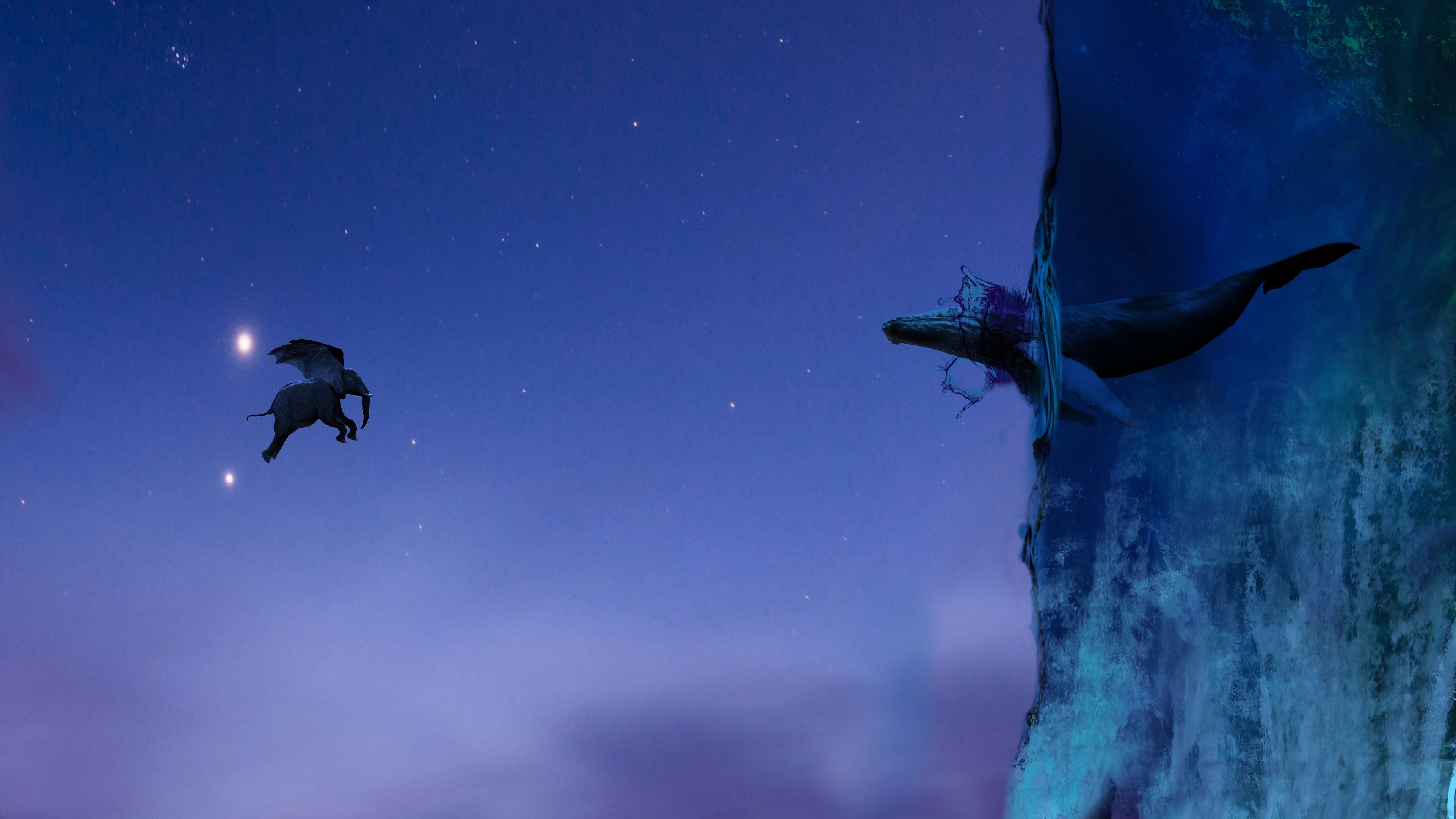 3840x2160 Elephant Wallpaper 4K, Whale, Lands End, Sky, Underwater