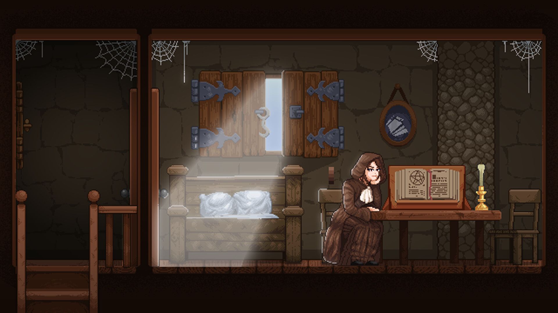 1920x1080 Pixel Art Medieval Bedroom with mood lighting