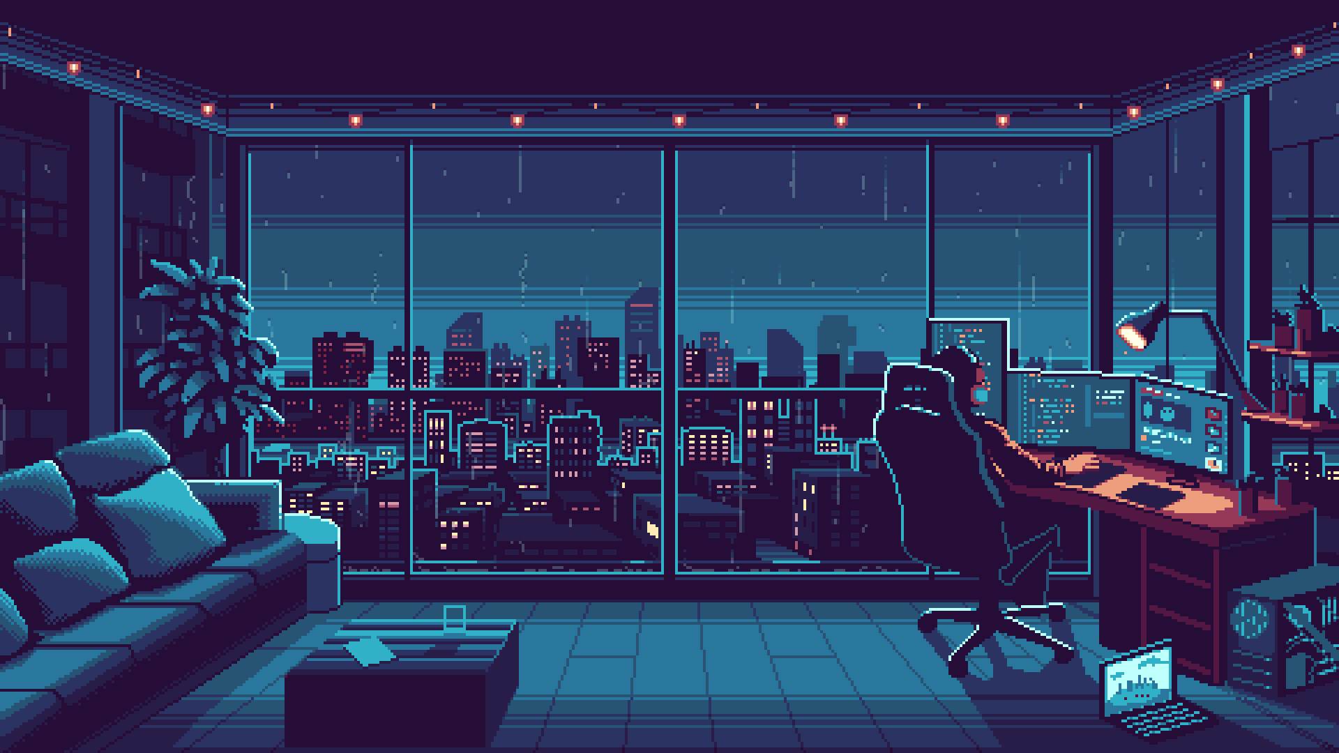 1920x1080 Working From Home Pixel art by me. Feedback appreciated!