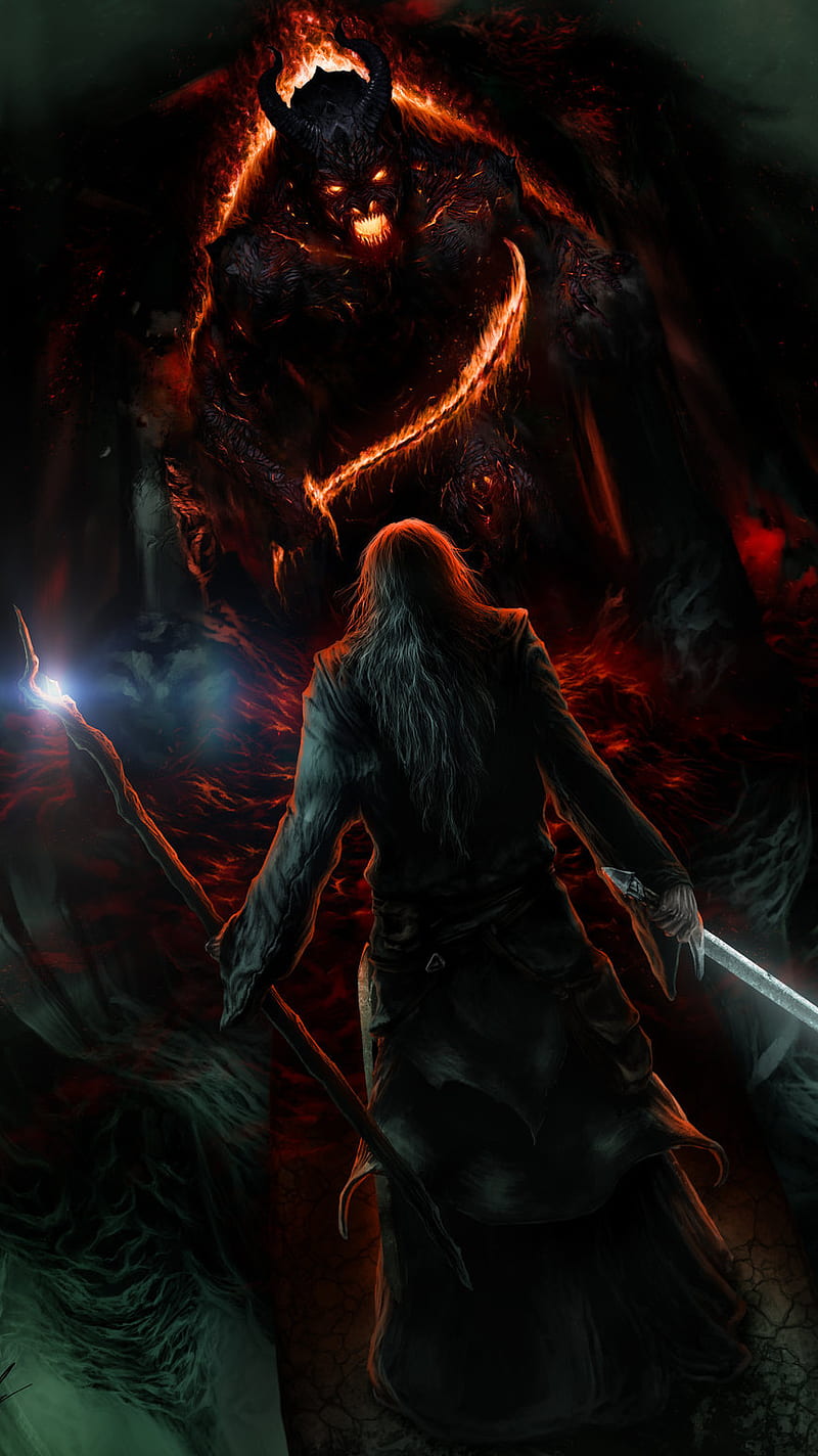 800x1424 Lord of the Rings, art, dark, demon, fantasy, gandalf, hobbit, guerra, HD phone wallpaper