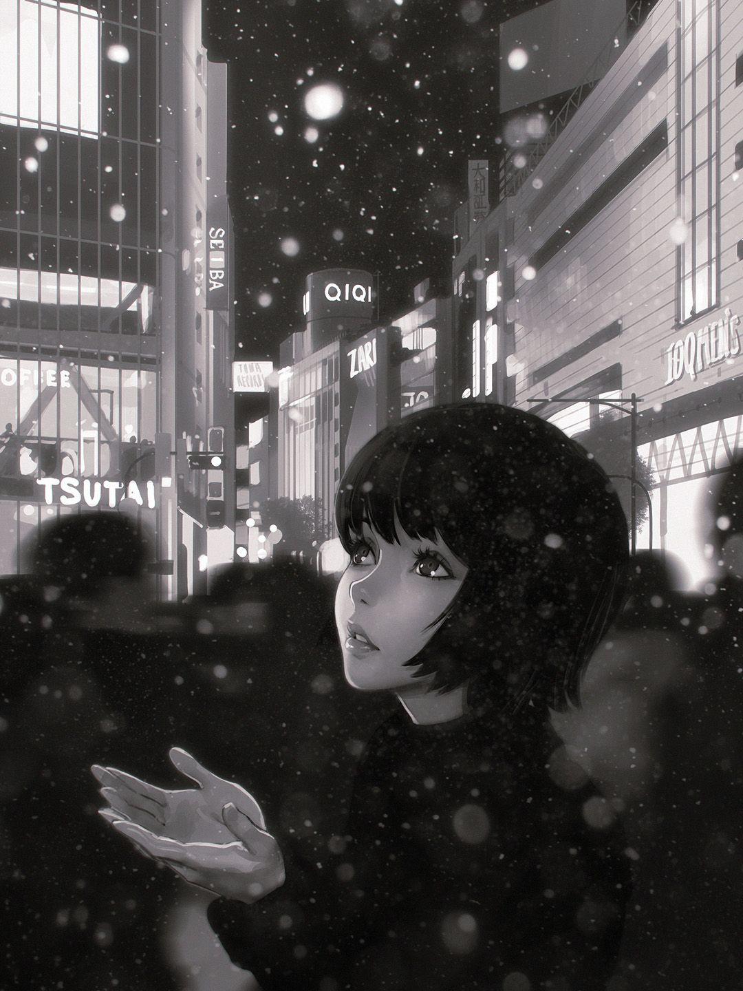 1080x1440 Snow By Kuvshinov Ilya Digital Painting Illustration Tokyo