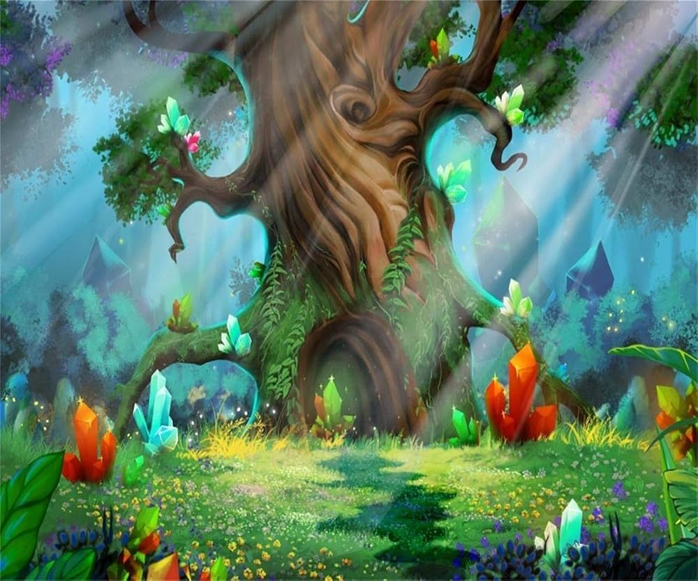 1000x833 MMPTn 10x8ft Magic Forest Background Dreamy Jungle Misty Wonderland Landscape Photography Backdrop Fairy Tale Hazy Woods Fantasy Crystal Diamond Cartoon Tree Meadow Photo Studio Props Girl Wallpaper: Amazon.co.uk: Electronics & Photo