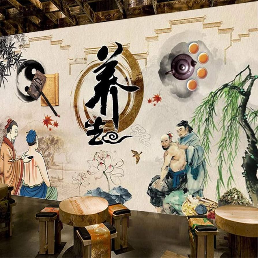 894x894 Retro Health Care Chinese Medicine Adjustment Chinese Style Medical Museum Wallpaper Massage Steaming Living Room Health Background Wall Painting Wallpaper, 430cmx300cm, Wallpaper