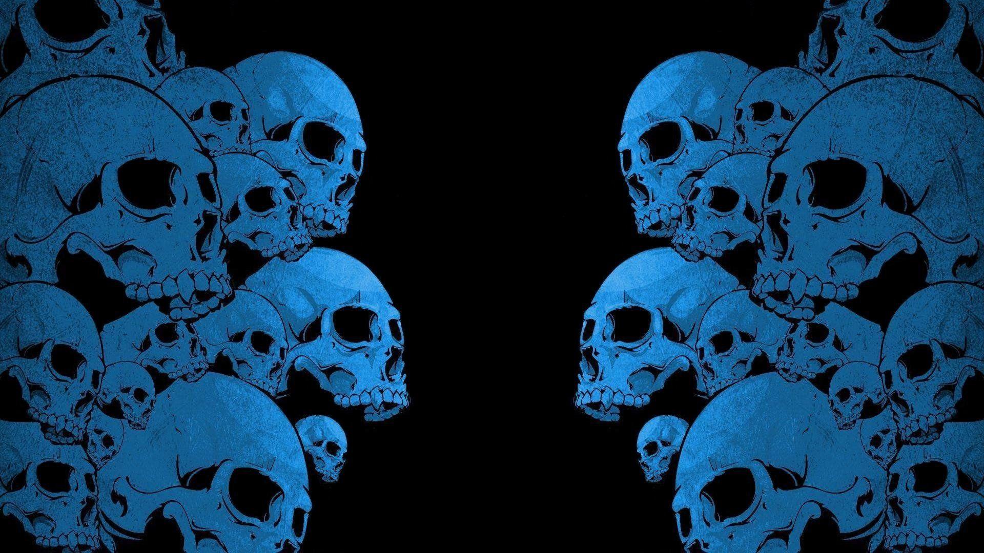 1920x1080 Midnight Blue Skulls. Azure Bone Wall. Nocturnal Skull Wallpaperx1080
