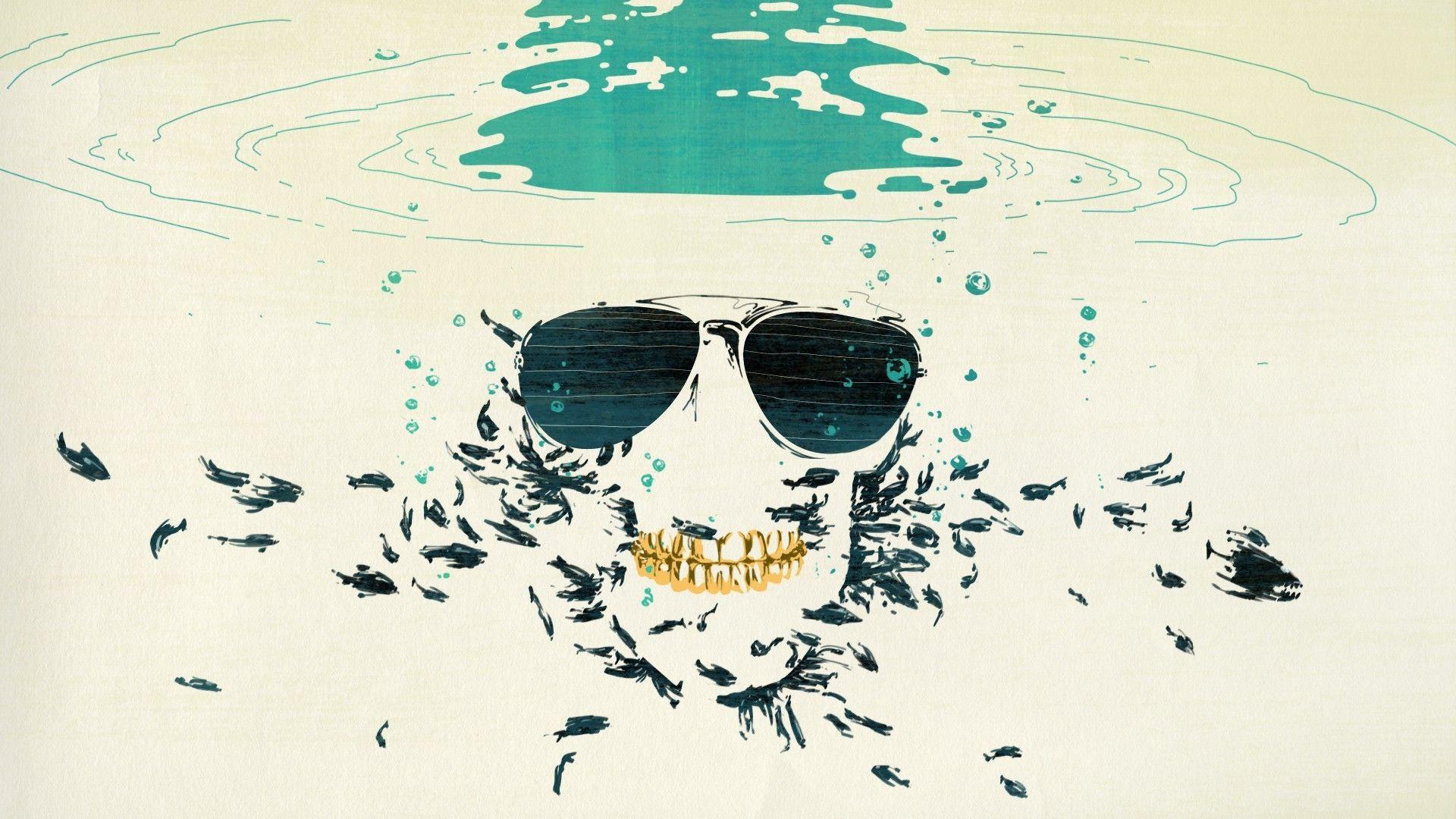 1920x1080 skull, Abstract, Water, Glasses, Artwork Wallpaper HD / Desktop